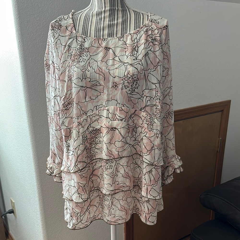 Lane Bryant White Flutter Sleeve Blouse with Ruffled Details